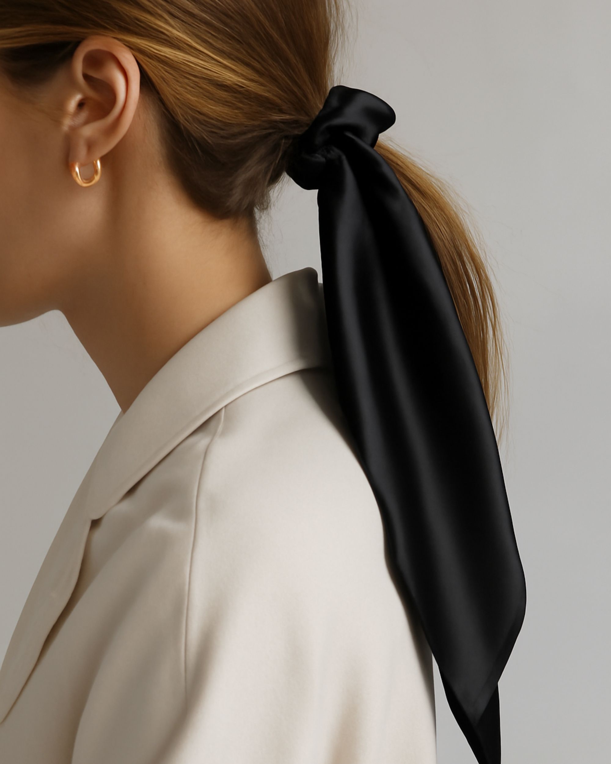 Silk bunny scrunchie - black