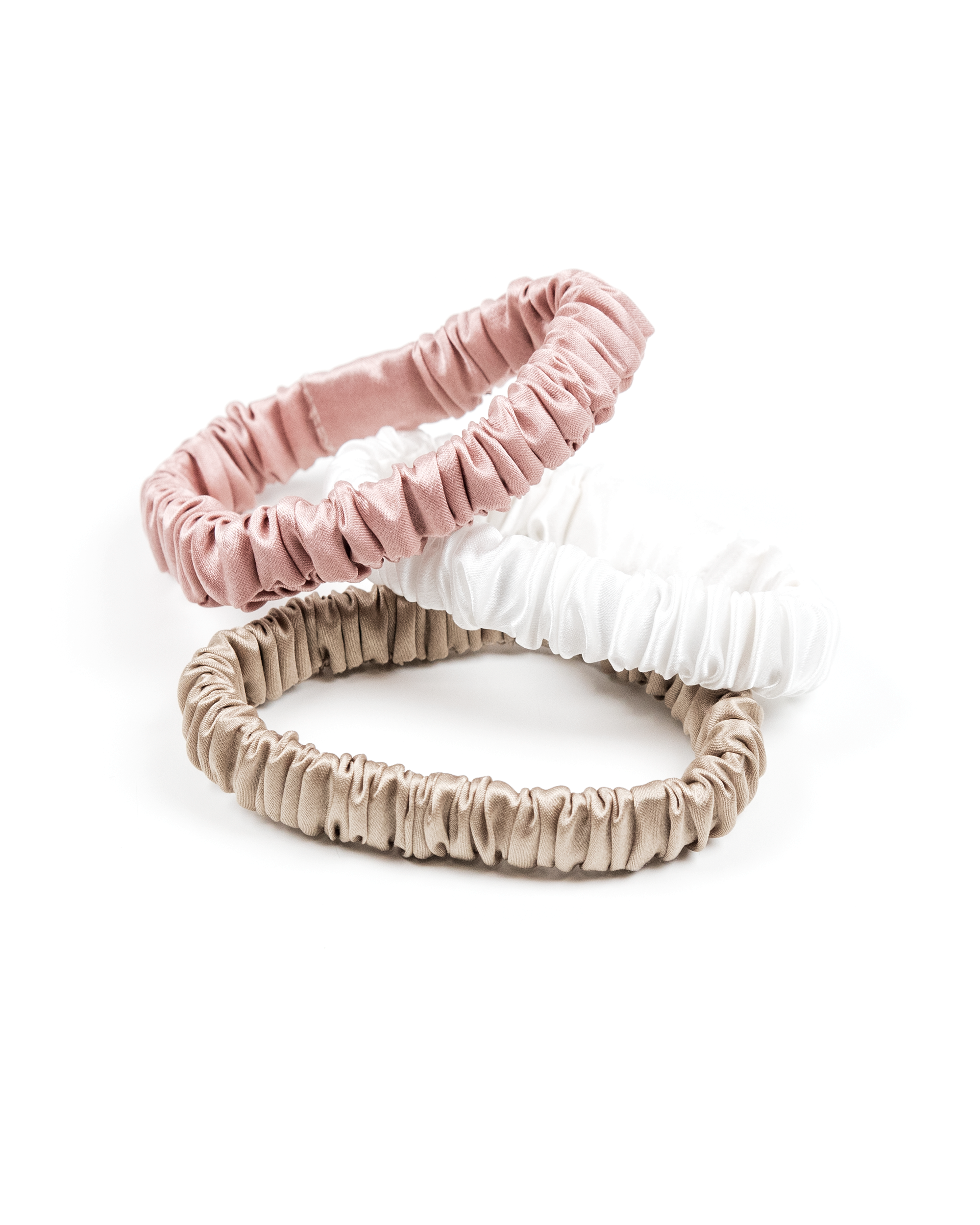 Silk mini scrunchies set - champagne, ecru, light rose