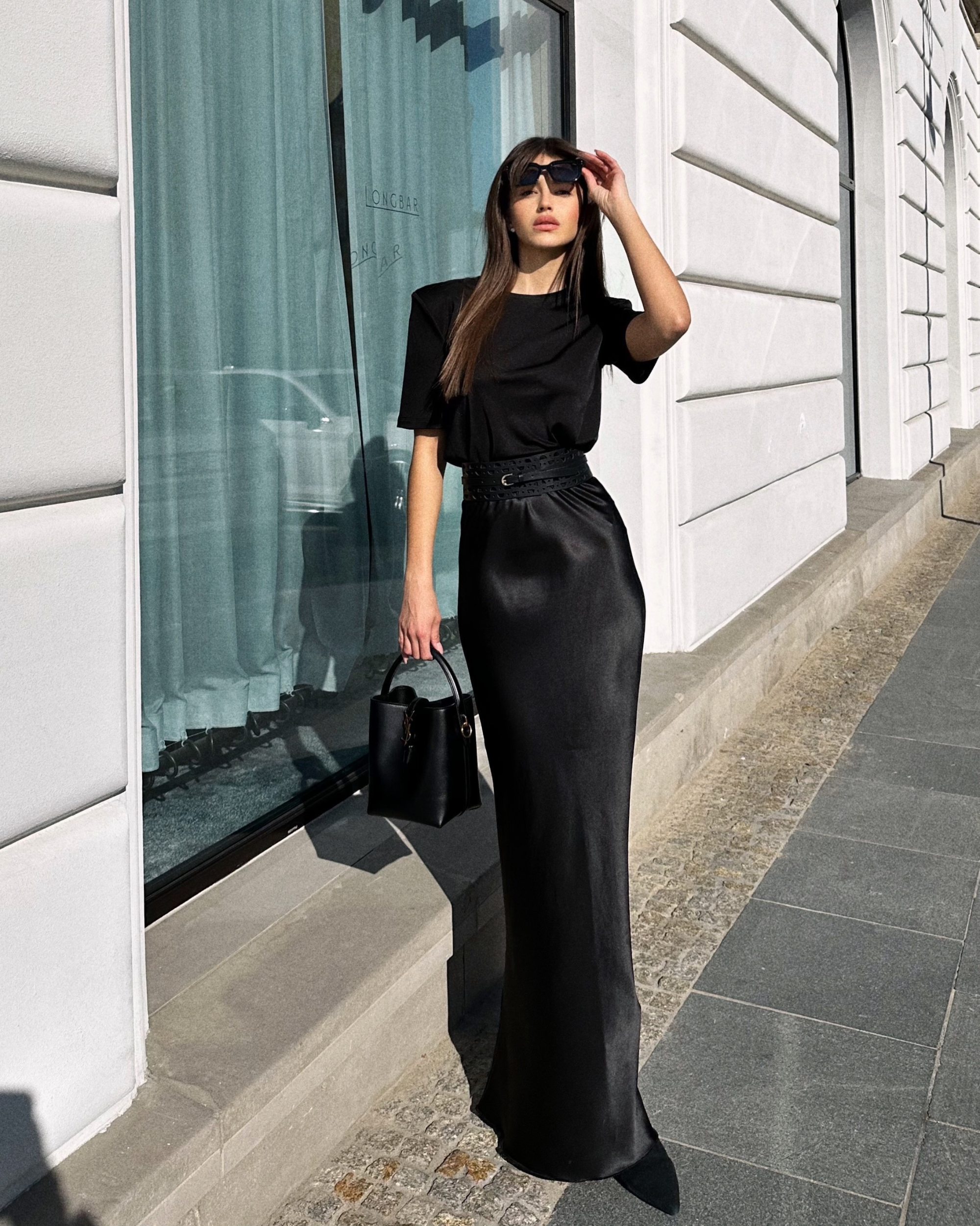 Long silk skirt - black