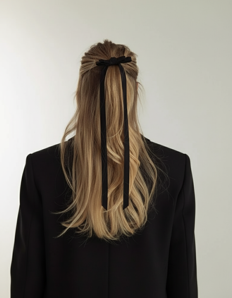 Silk hair ribbon - black