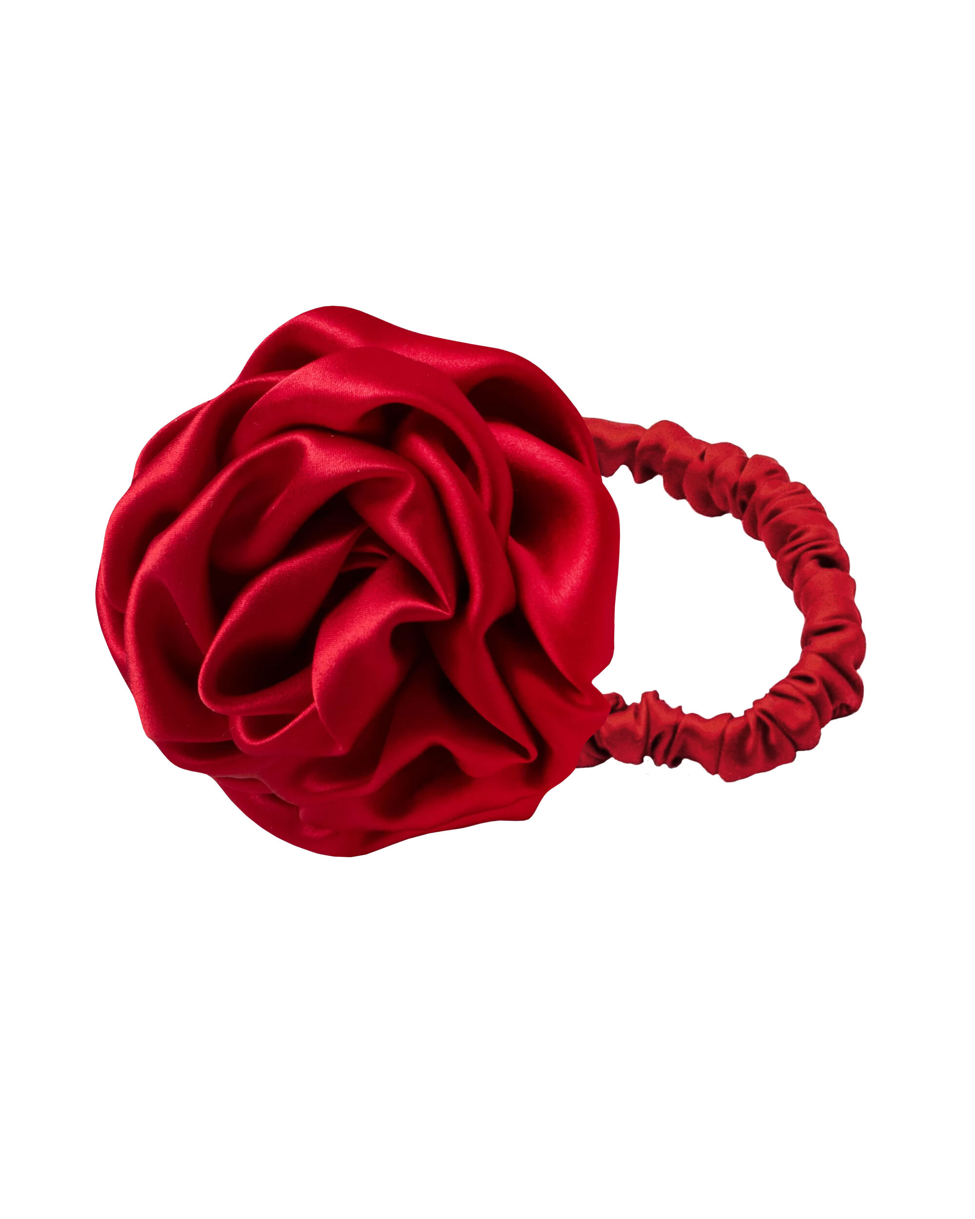 Silk scrunchie with rose - red