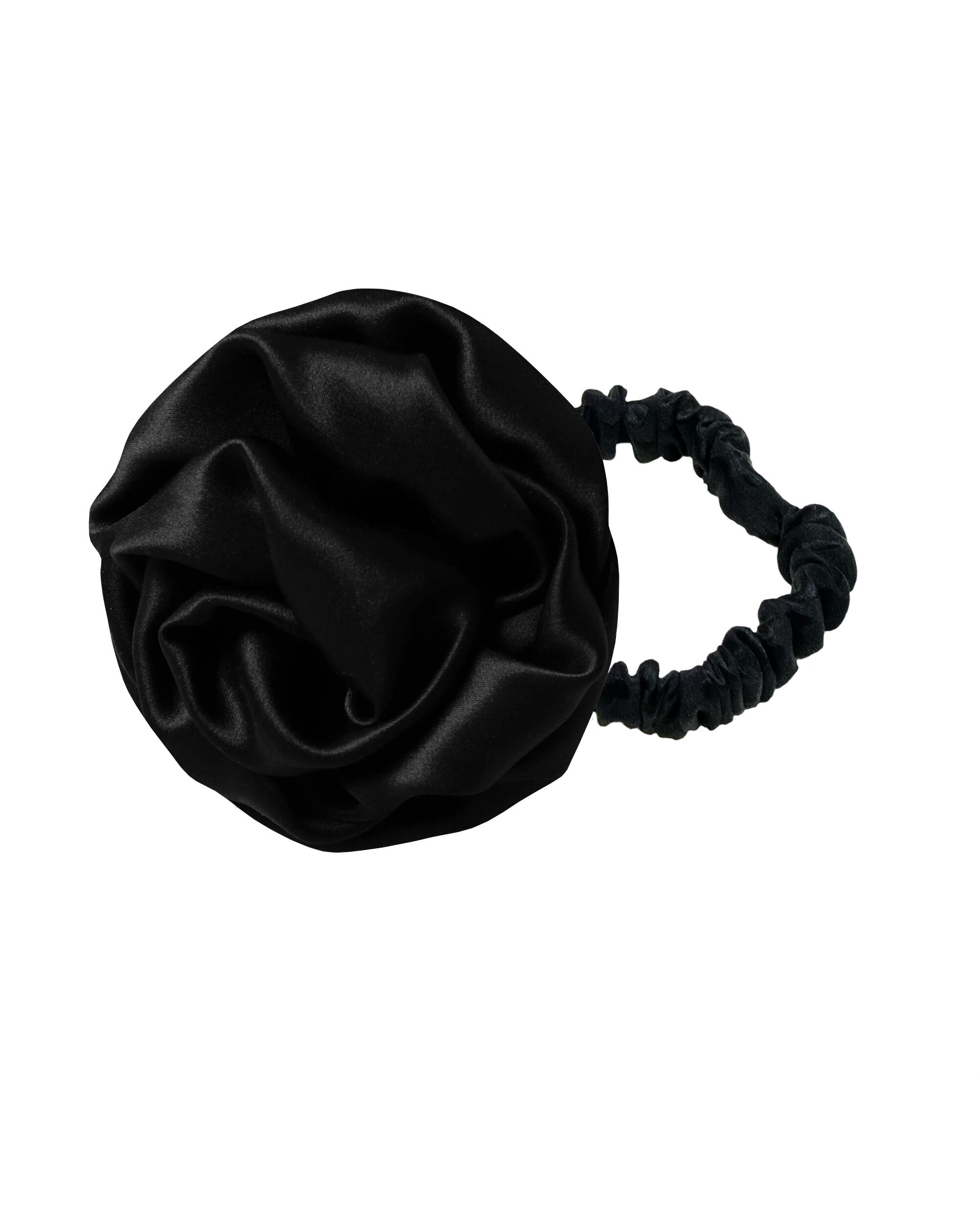 Silk scrunchie with a rose - black