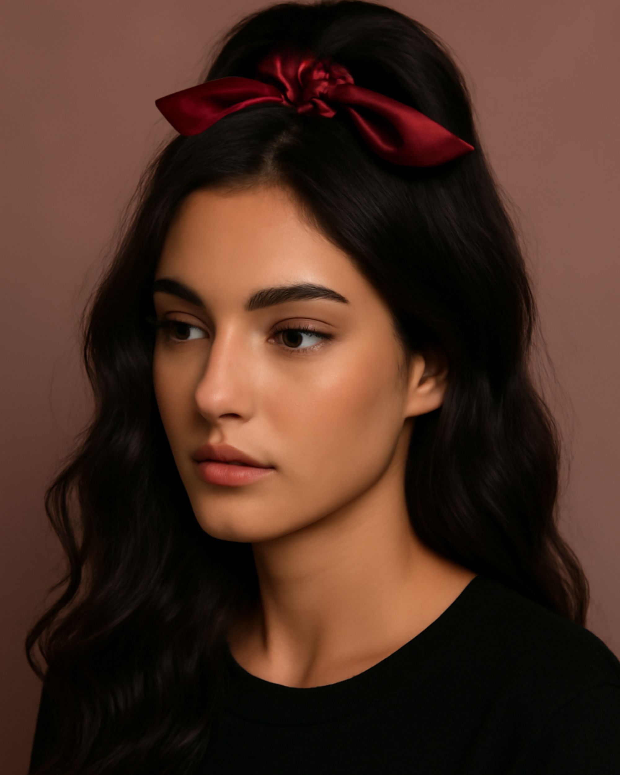 Silk scrunchie with ears – burgundy
