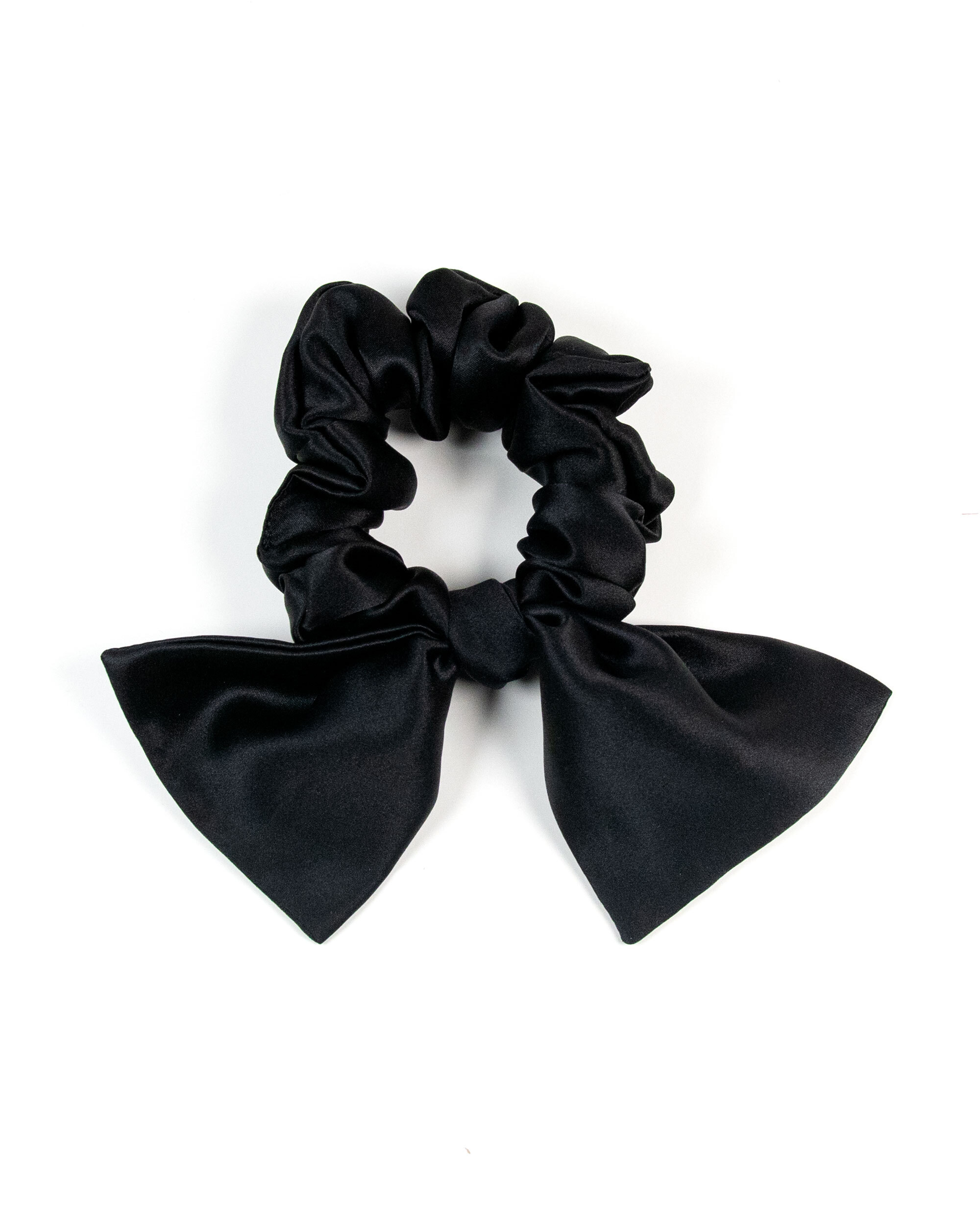 Silk scrunchie with bow - black