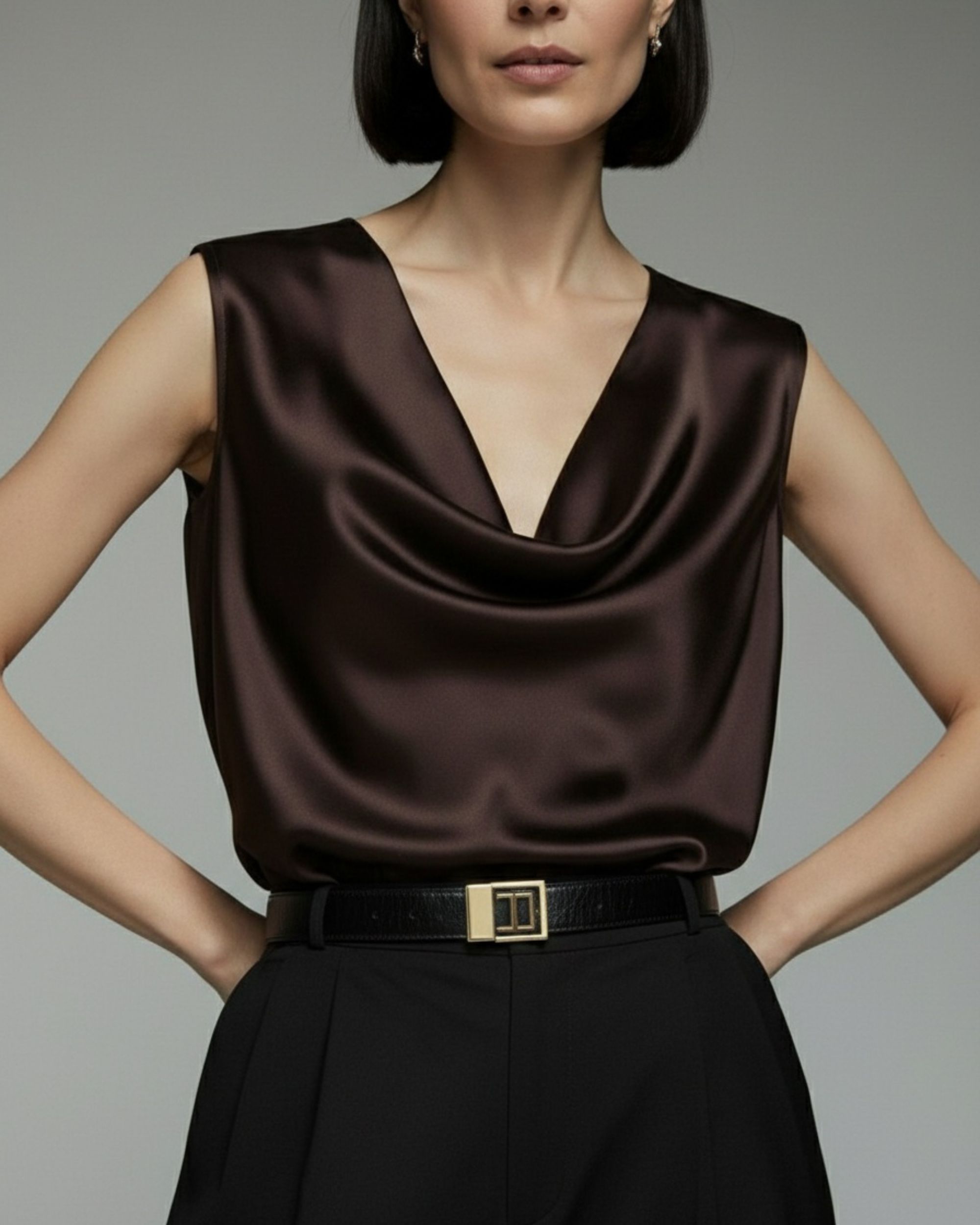 Cleo silk top - dark chocolate