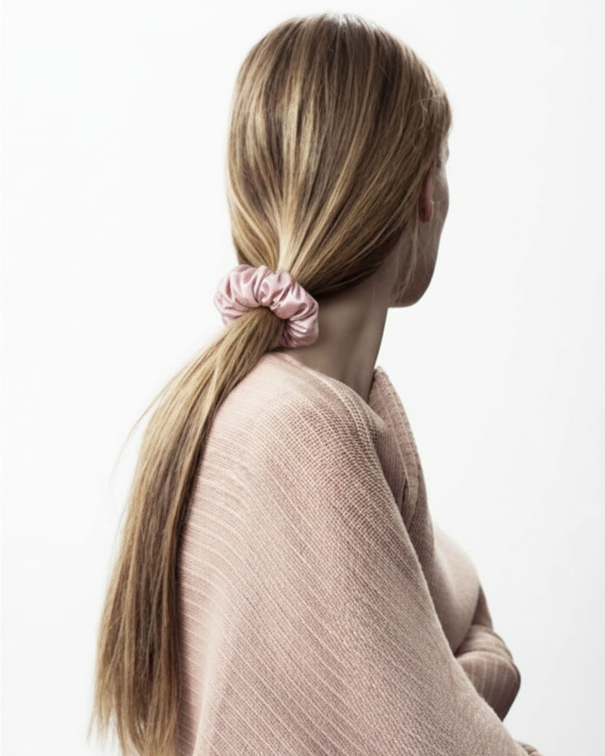 Silk midi scrunchie - light rose