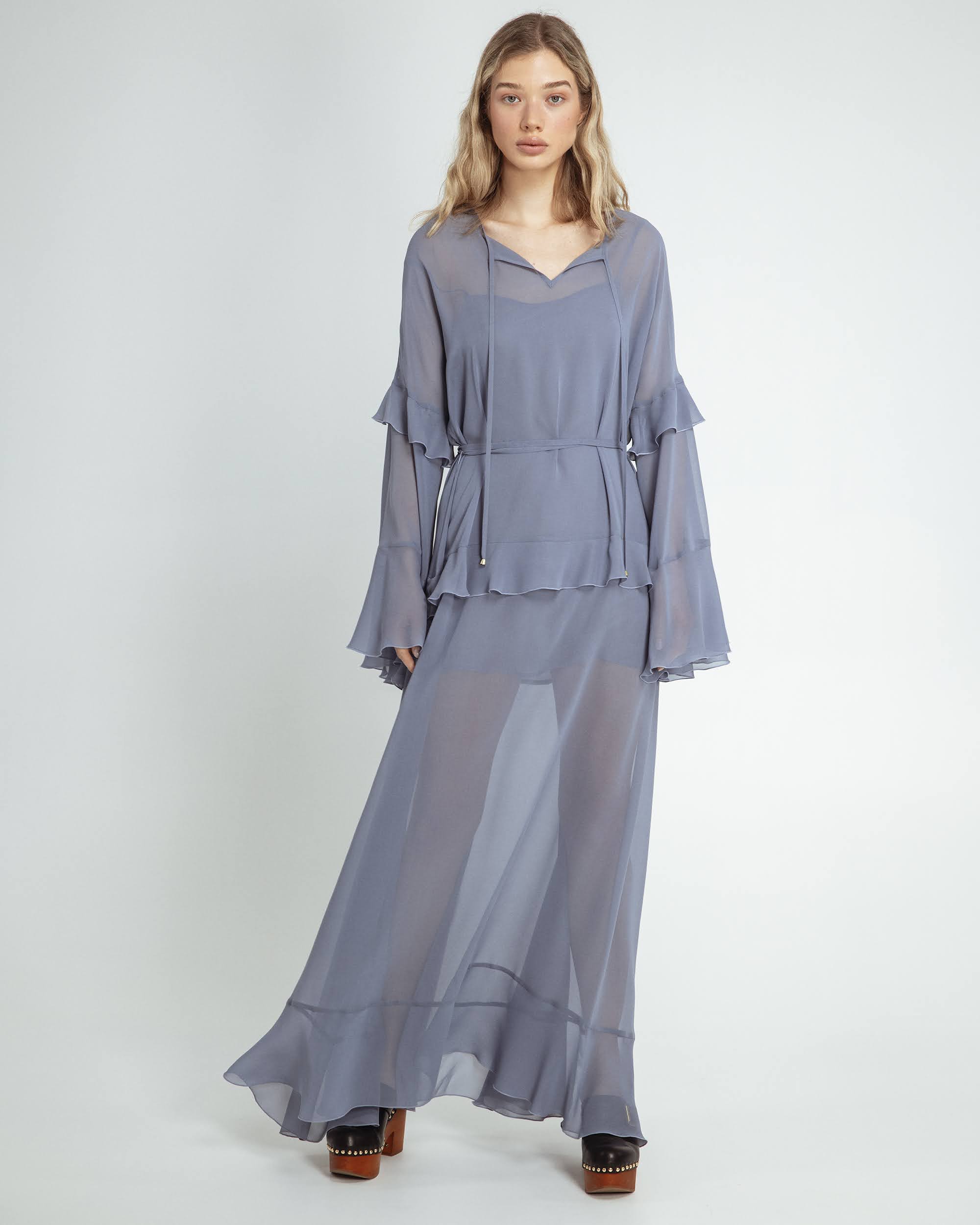 Riviera Silk Georgette Long Dress - blue