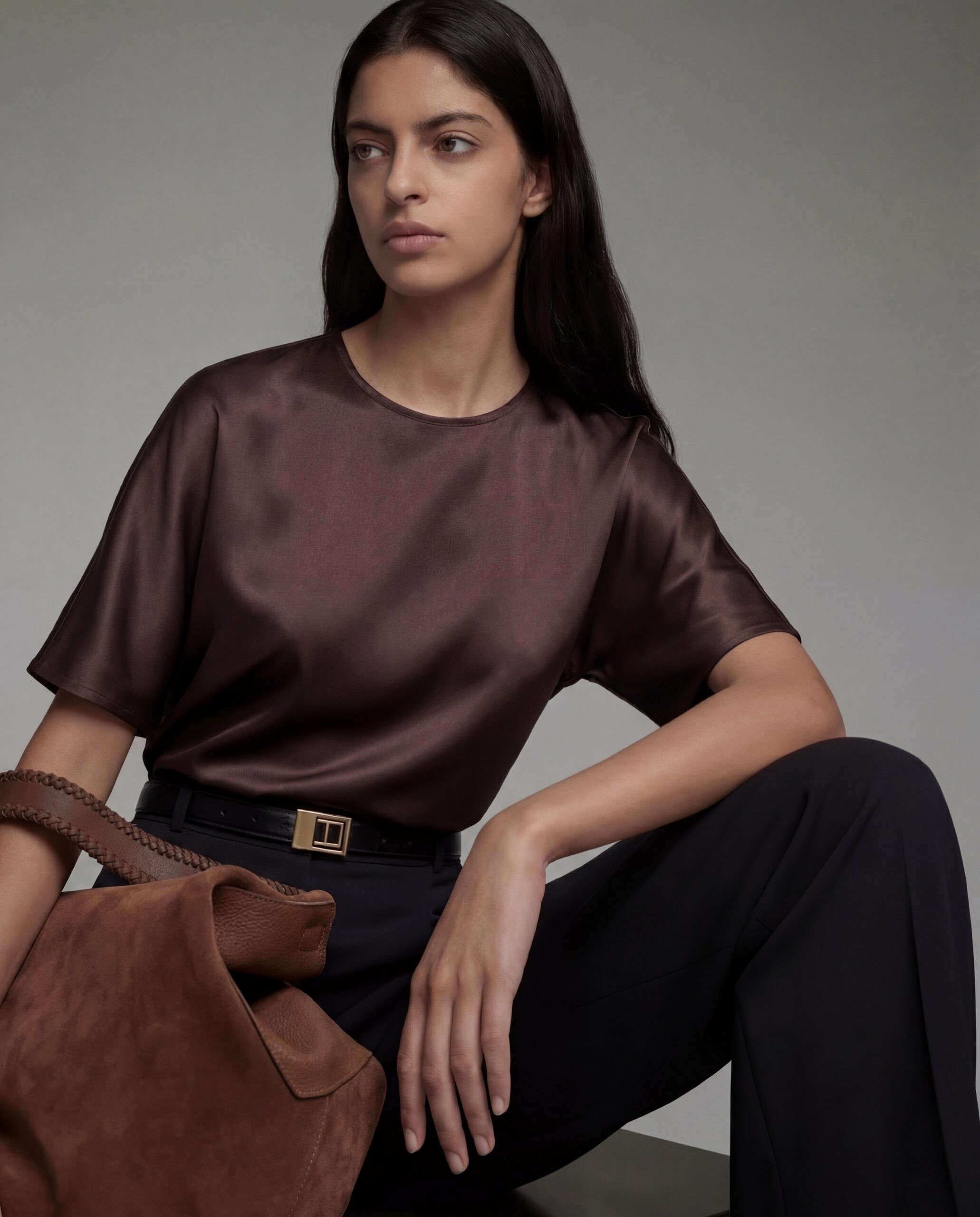 SIMPLE silk t-shirt - chocolate