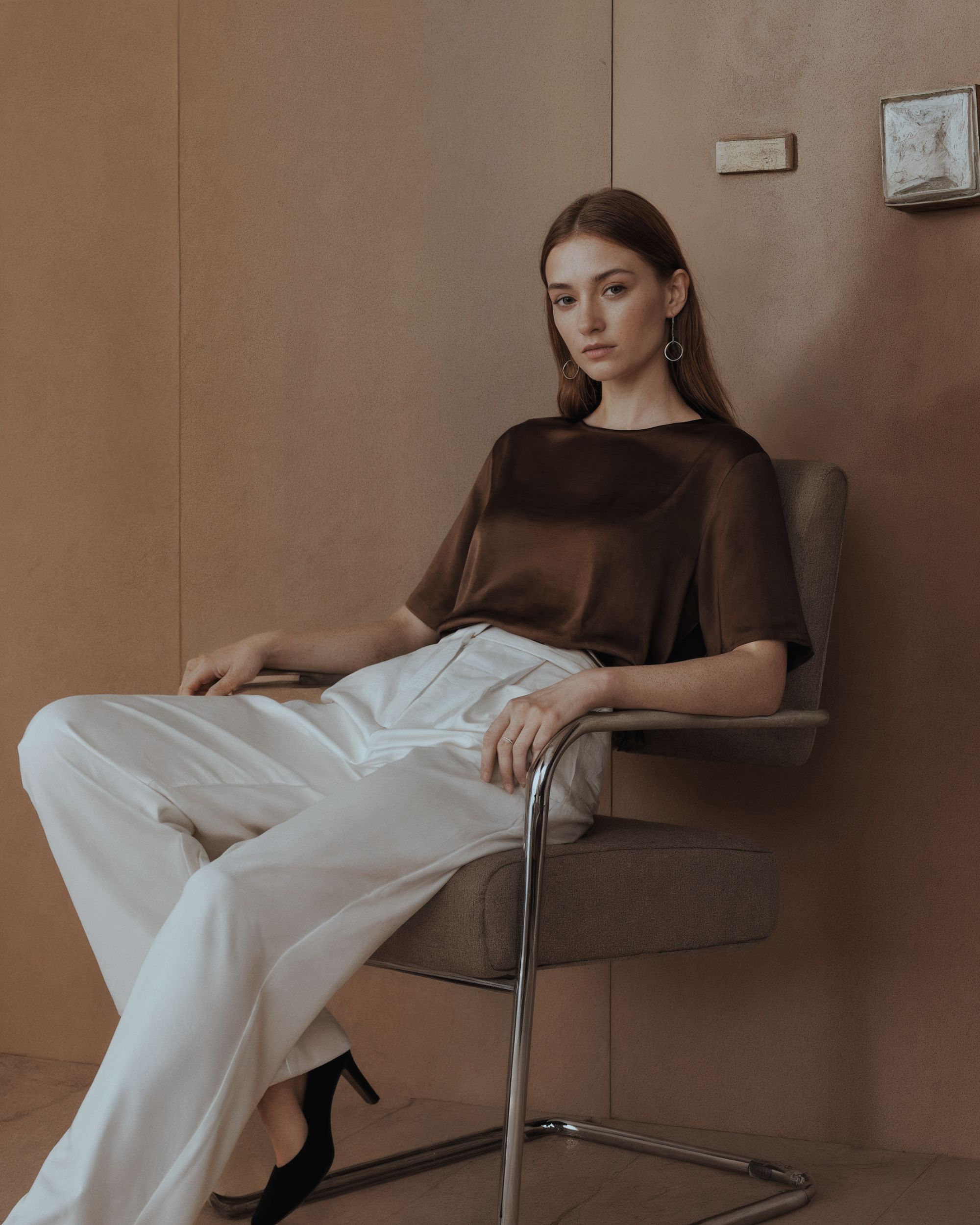 SIMPLE silk t-shirt - chocolate