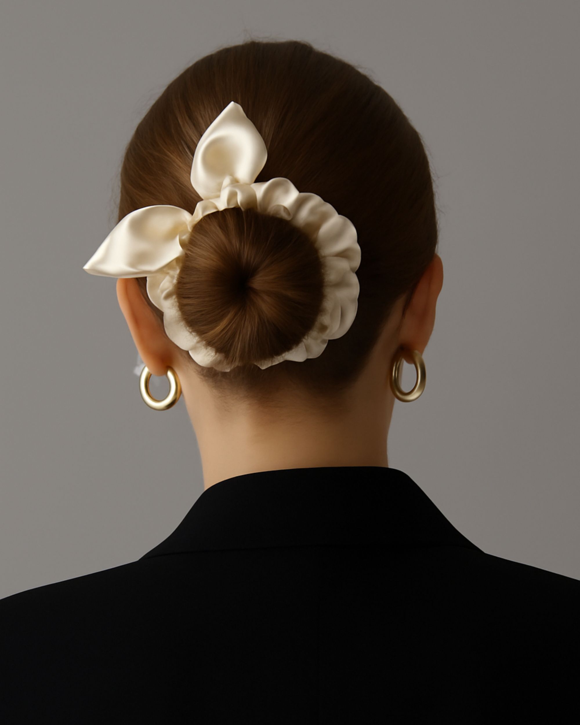 Silk scrunchie with ears - cream