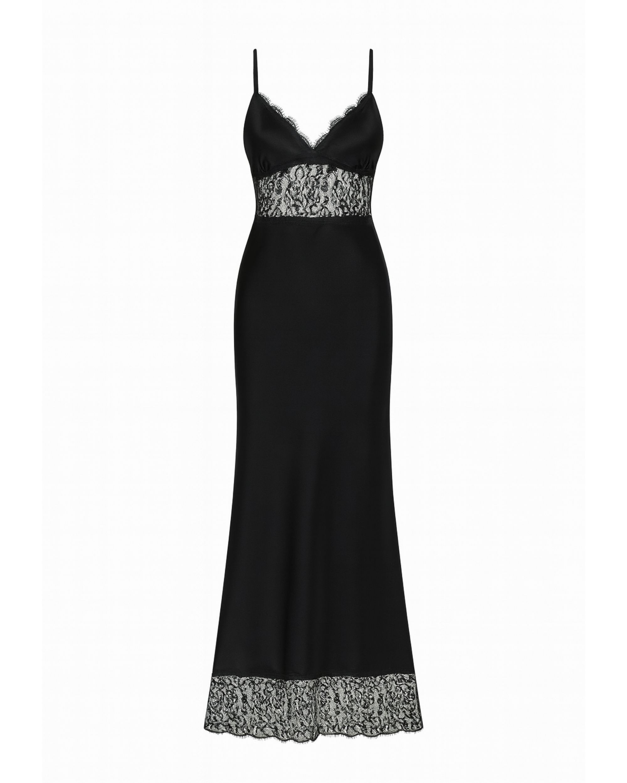 Silk maxi dress with lace - black