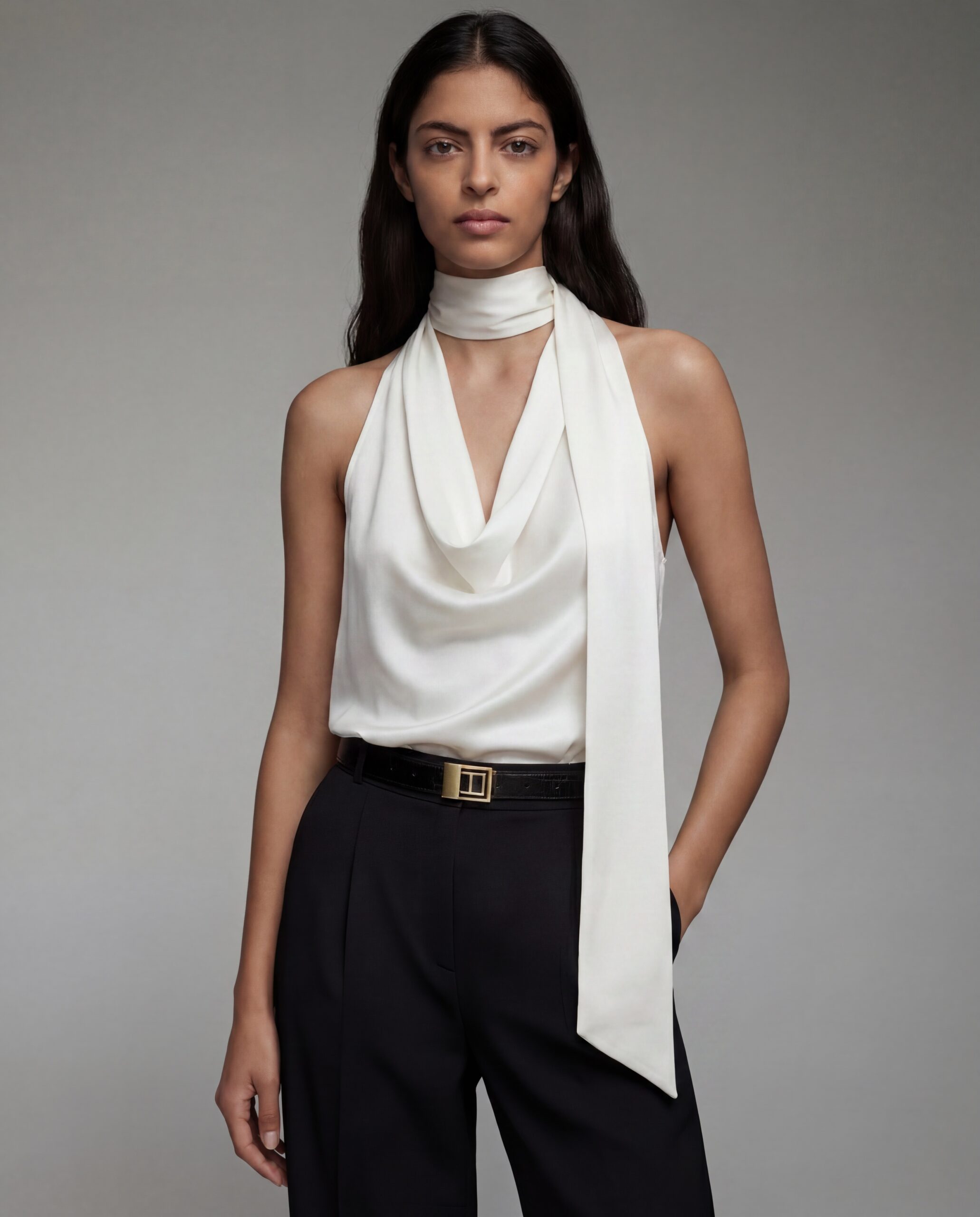 Elia silk top with sash - ecru