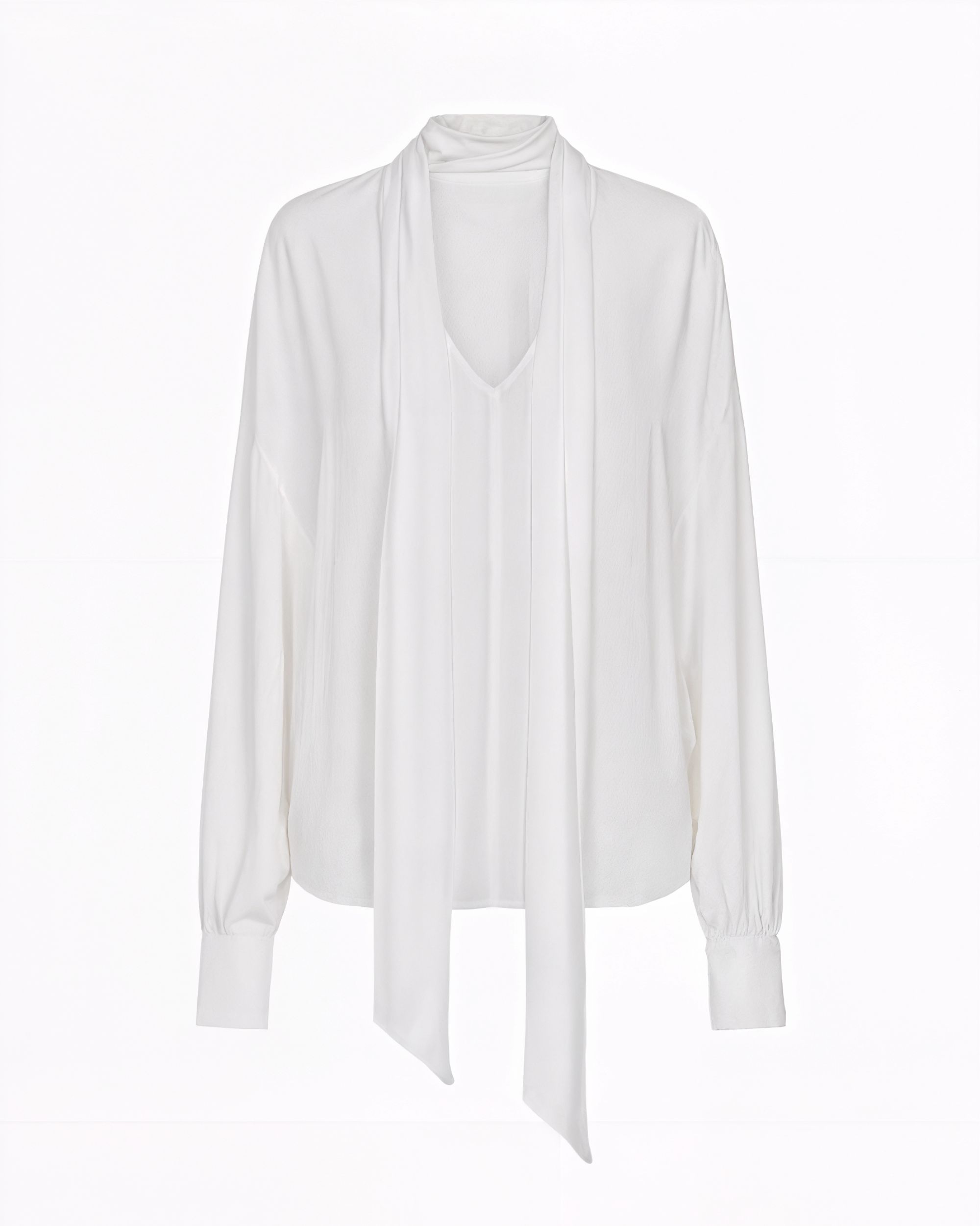 Silk crepe blouse with sash - Estelle - ecru