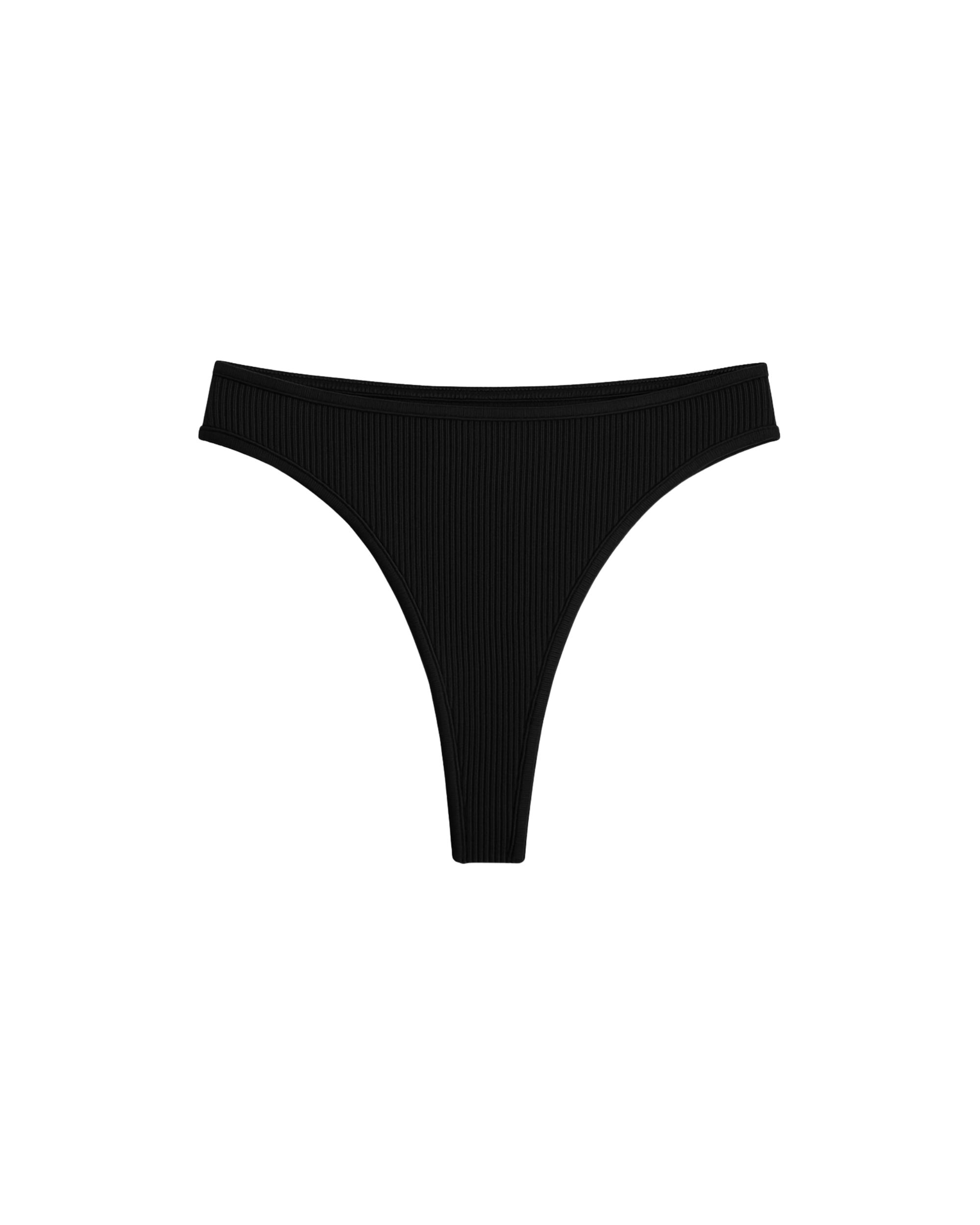 Ribbed silk thong - black