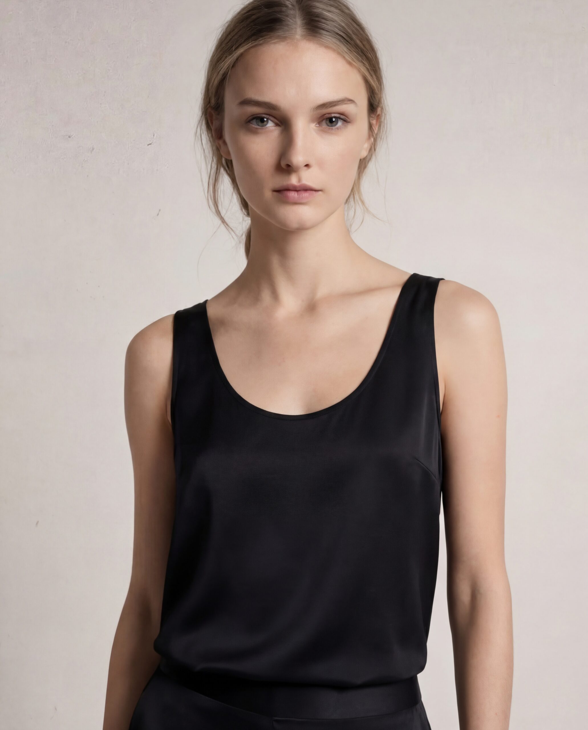 Silk top with thick straps - black