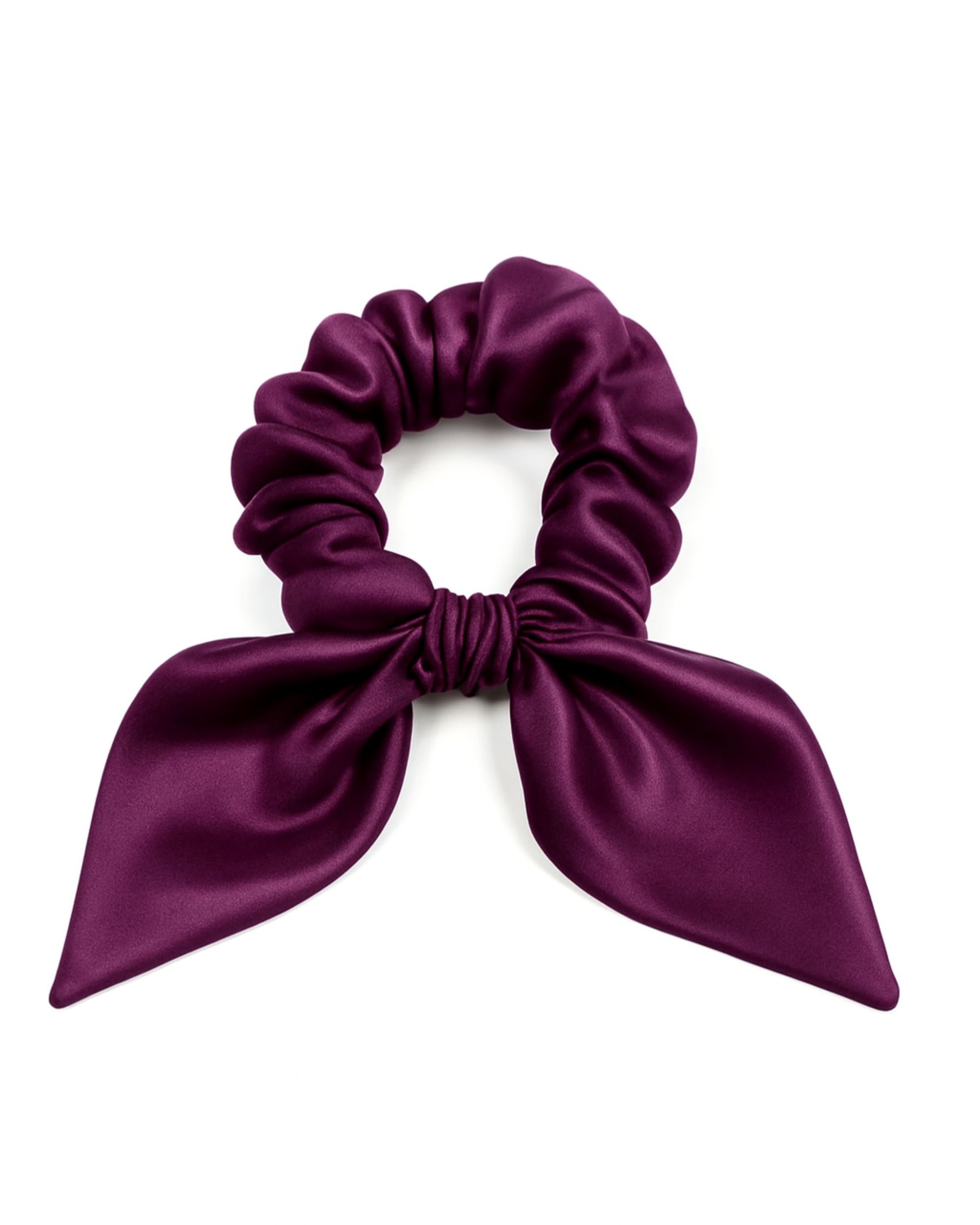 Silk scrunchie with ears - plum