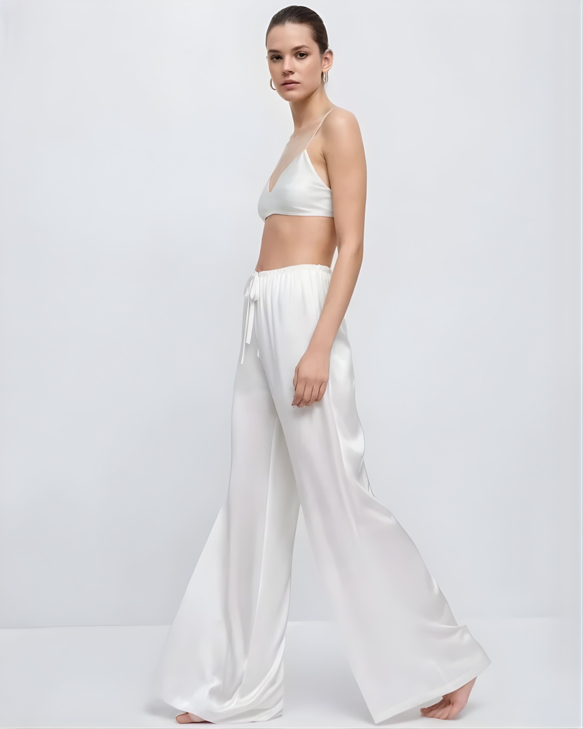 Silk palazzo trousers - ecru