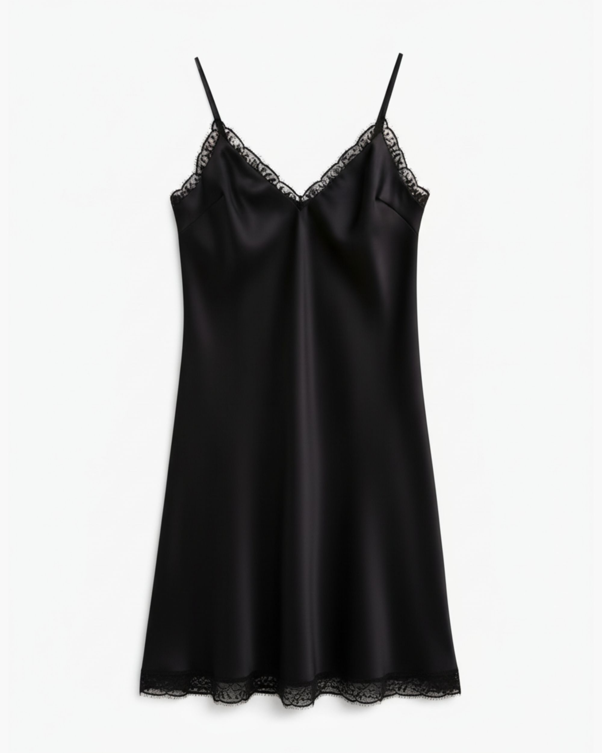 Silk nightdress with lace - black