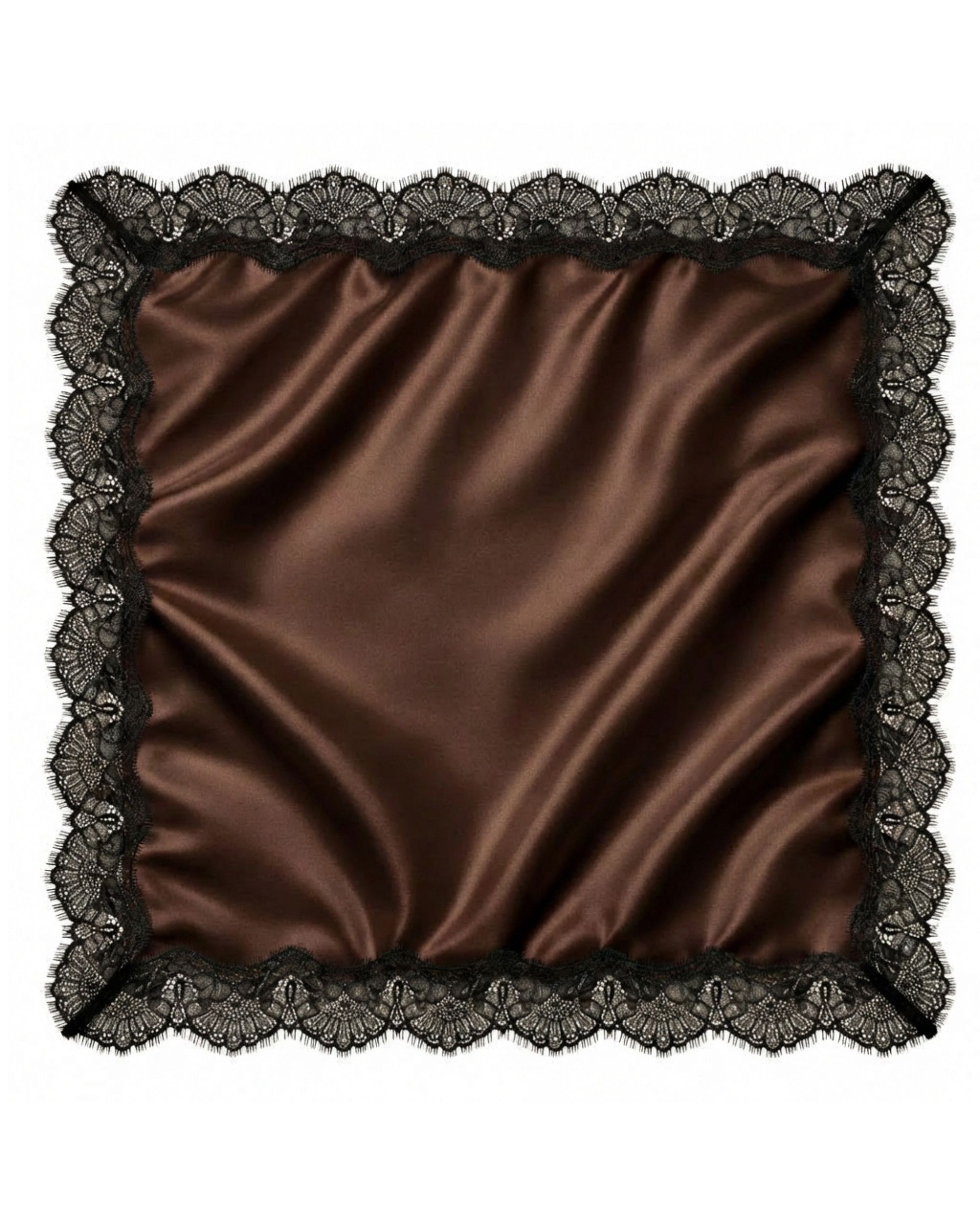 Silk scarf with lace - dark chocolate