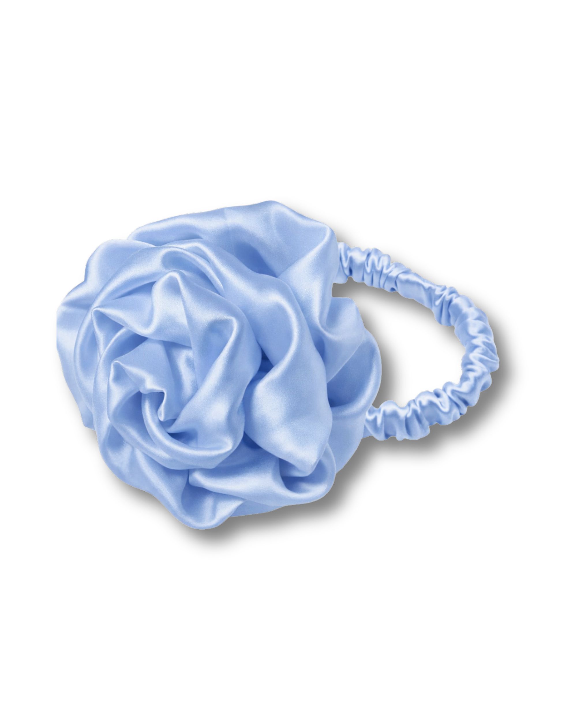 Silk scrunchie with a rose - ice blue
