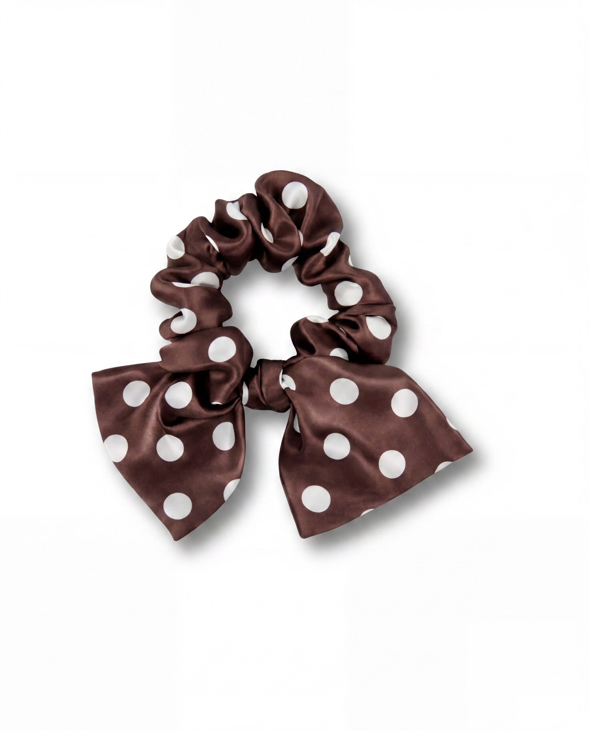 Silk scrunchie with a bow - polka chocolate