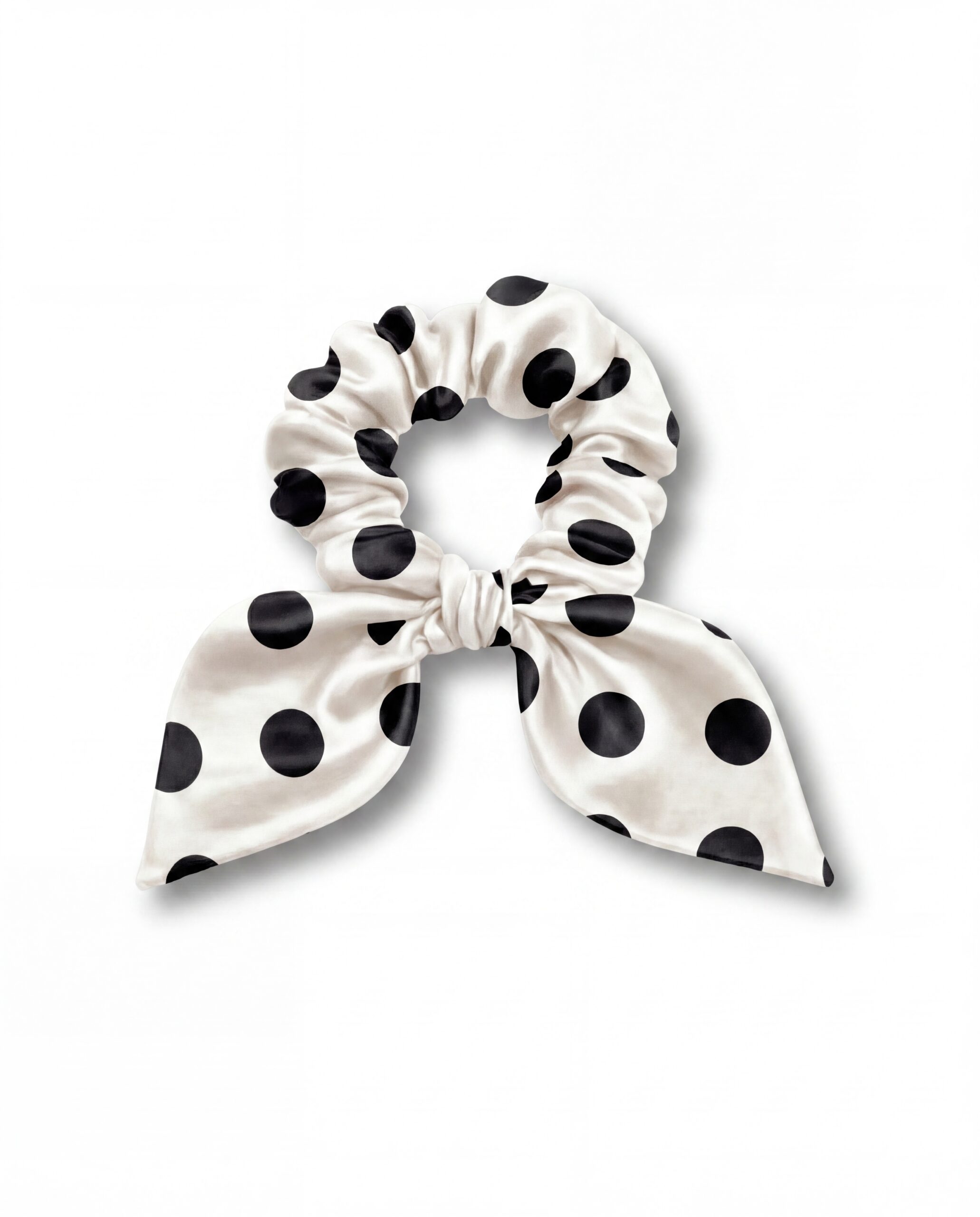 Silk scrunchie with ears - polka ecru