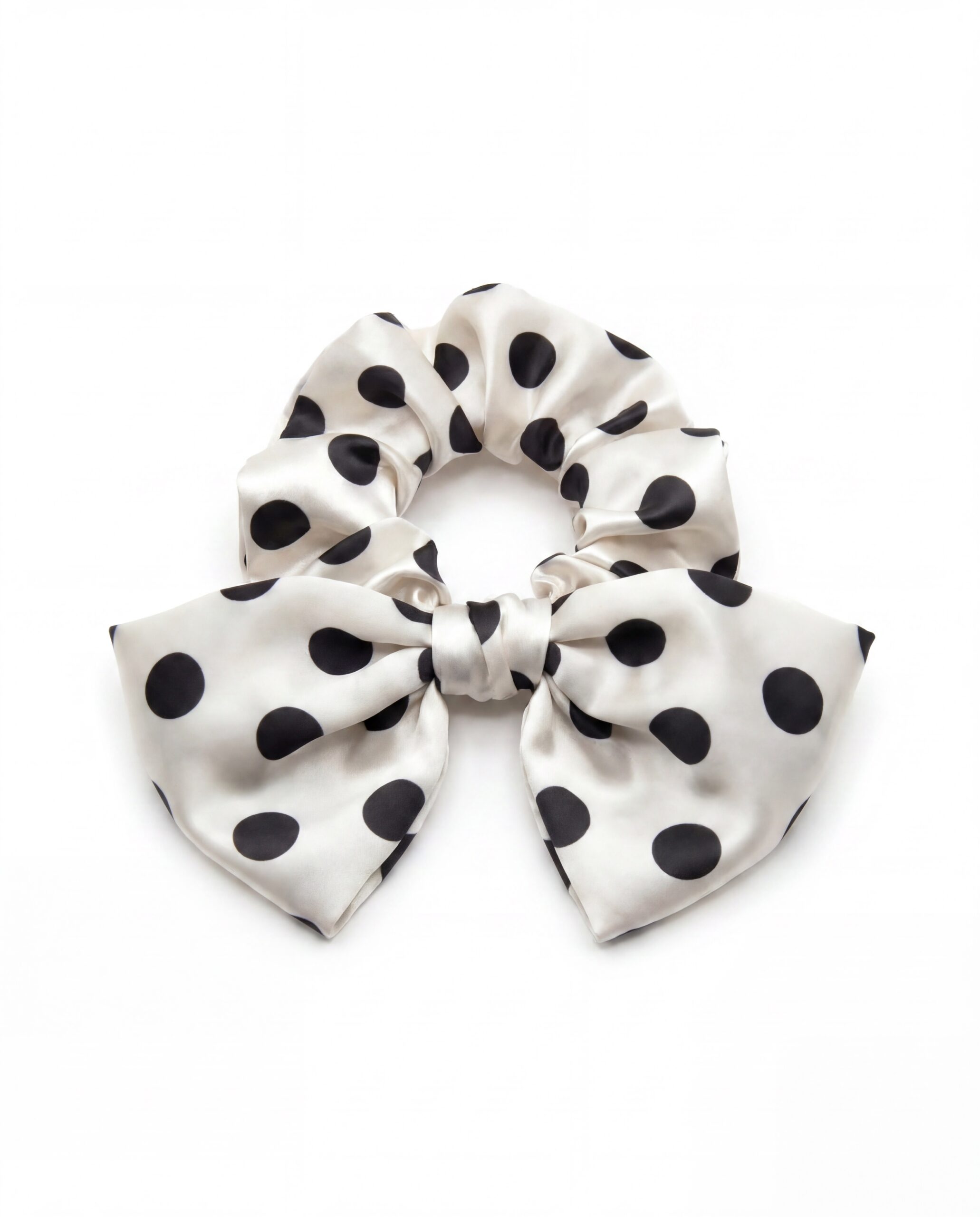 Silk scrunchie with a bow - polka ecru