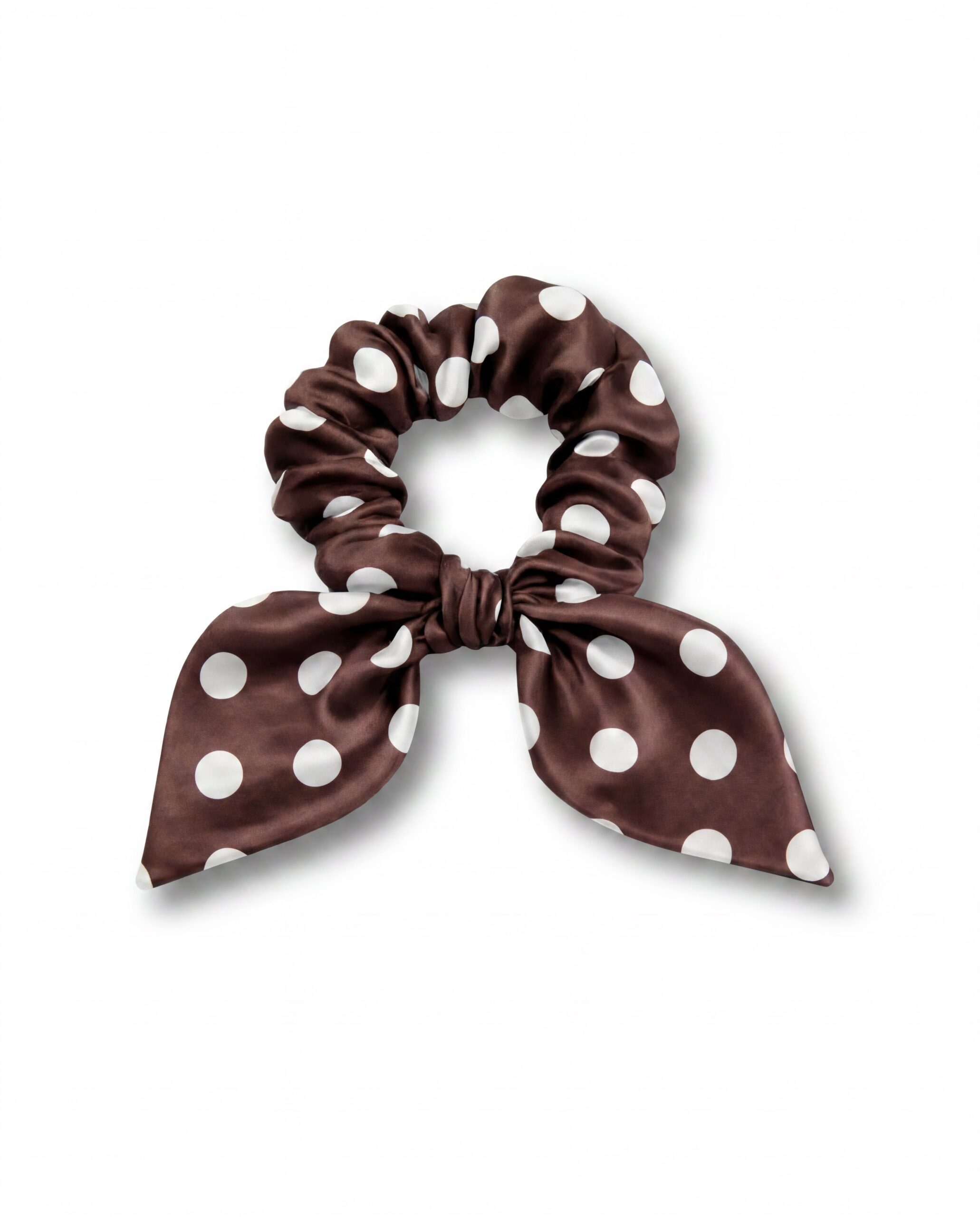 Silk scrunchie with ears - polka chocolate