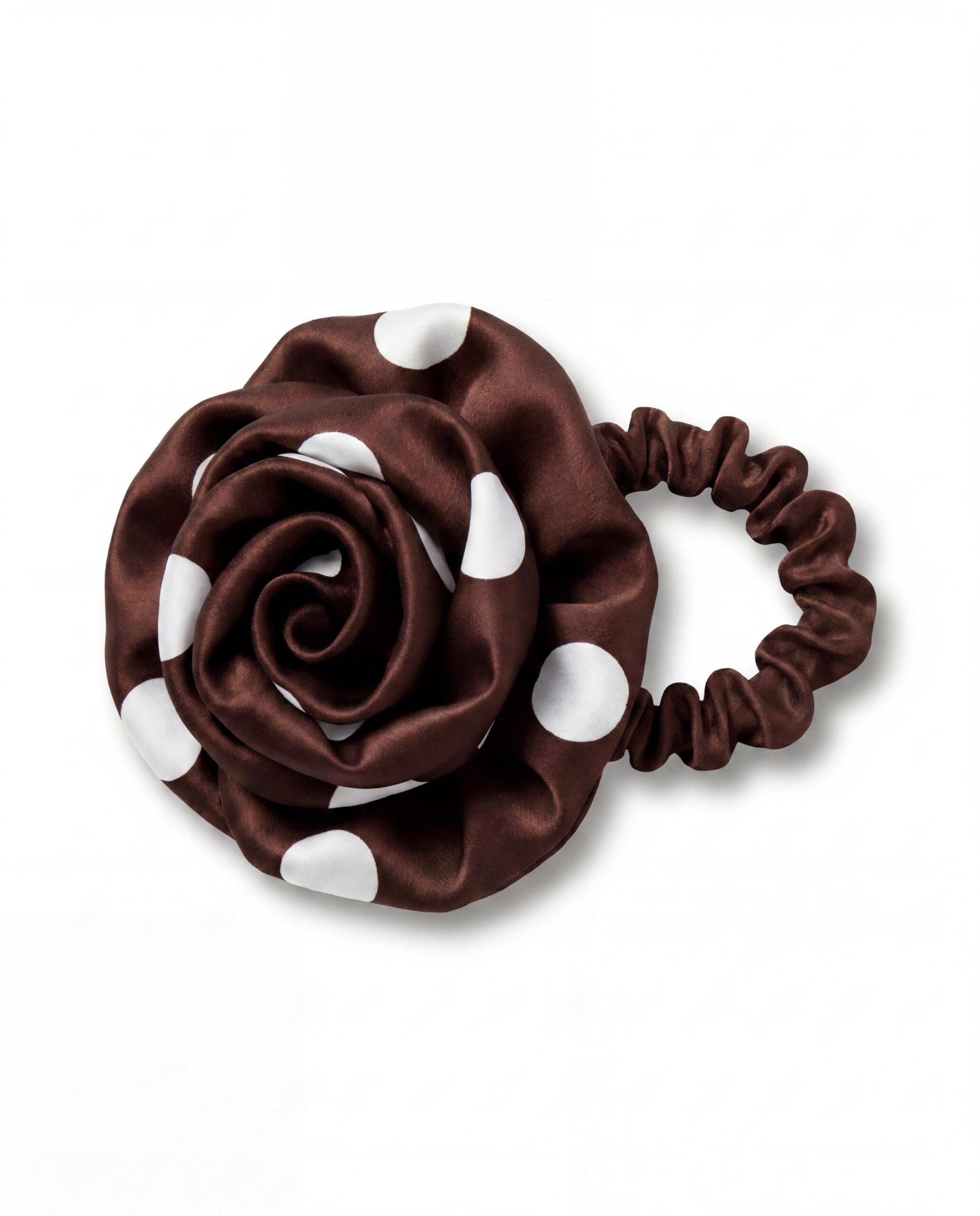 Silk scrunchie with a rose - polka chocolate