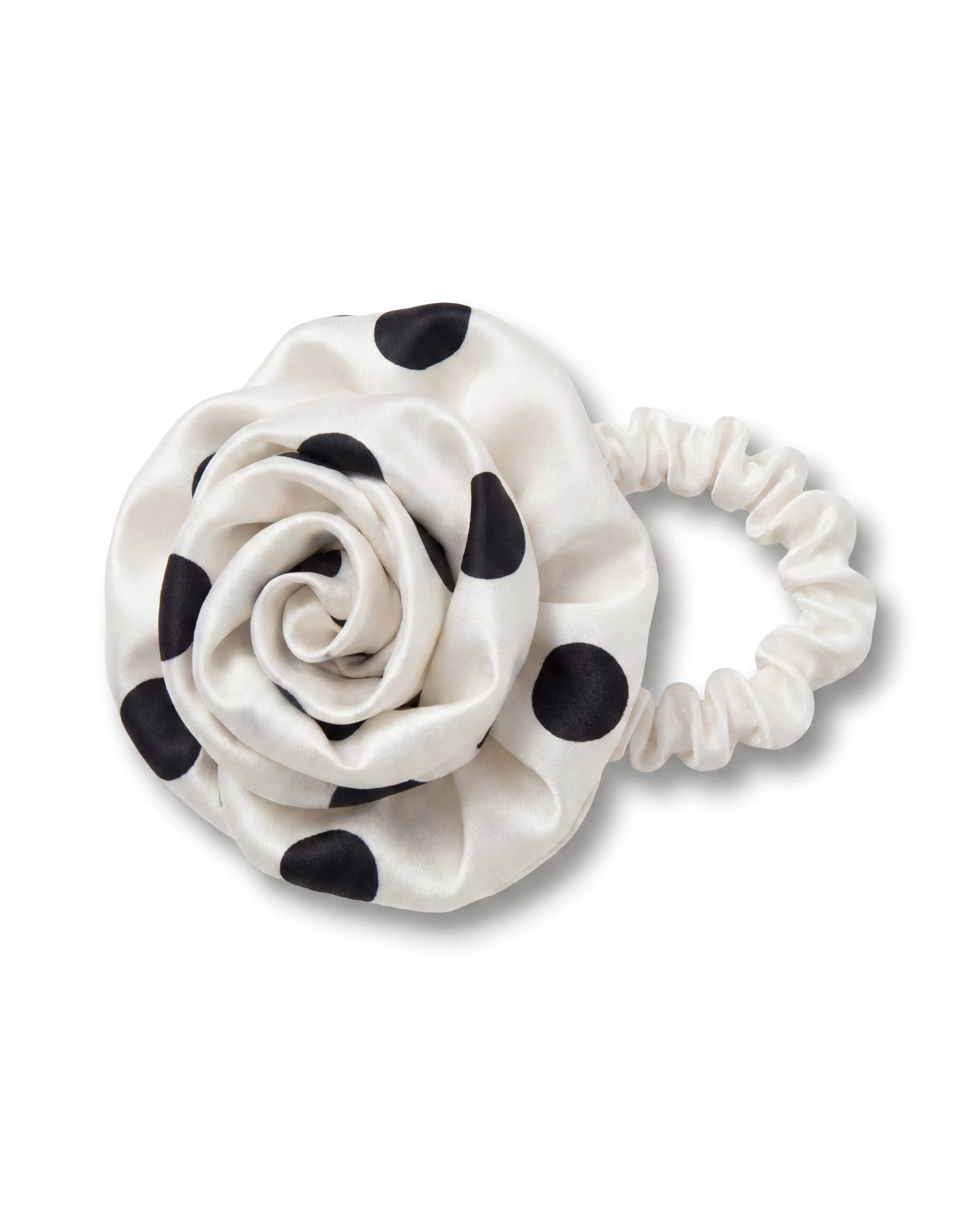 Silk scrunchie with a rose -polka ecru