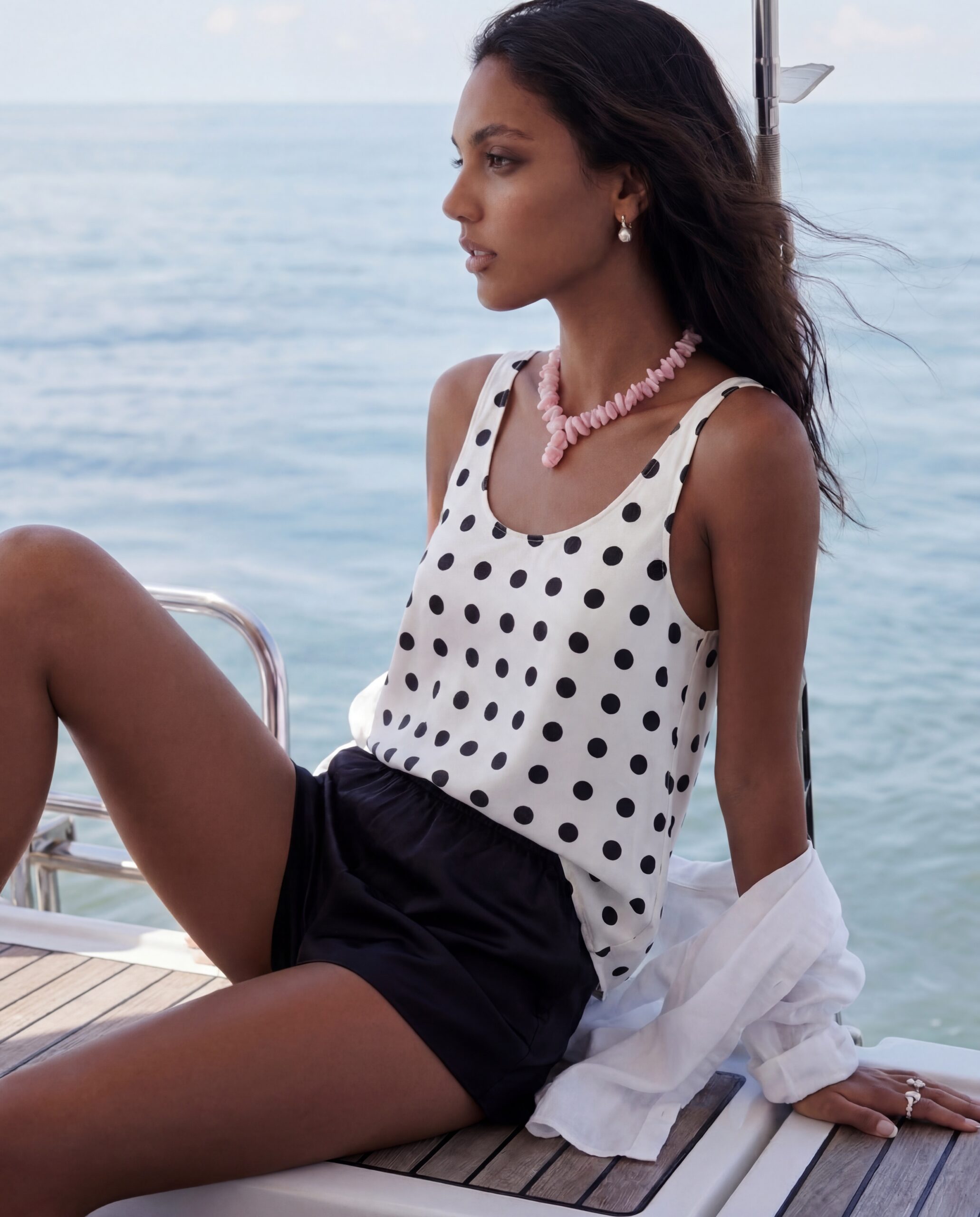 Silk top Diane - ecru polka dots